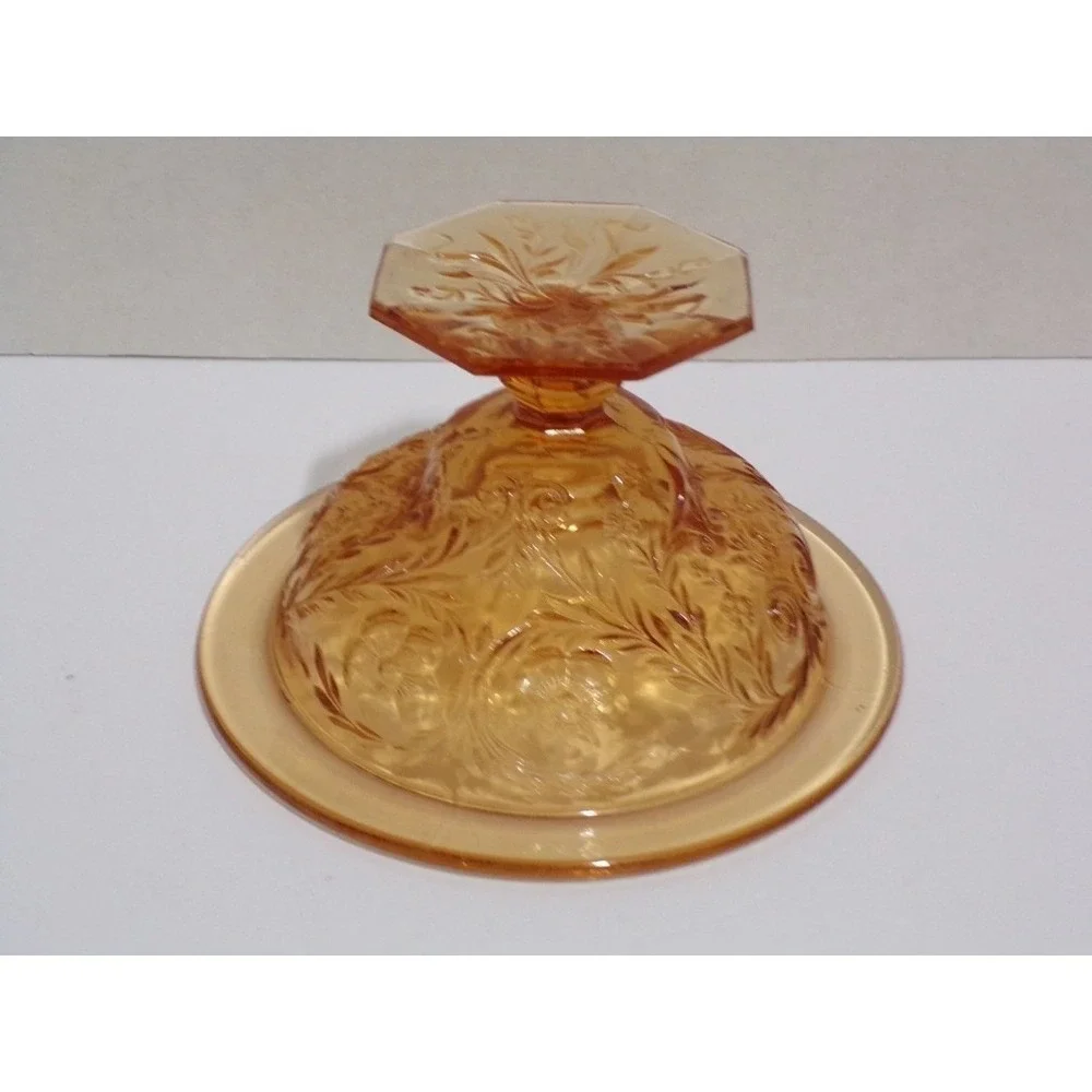 Vintage McKee Rock Crystal Amber Color‎ Depression Glass Bowl Pedestal Octogon